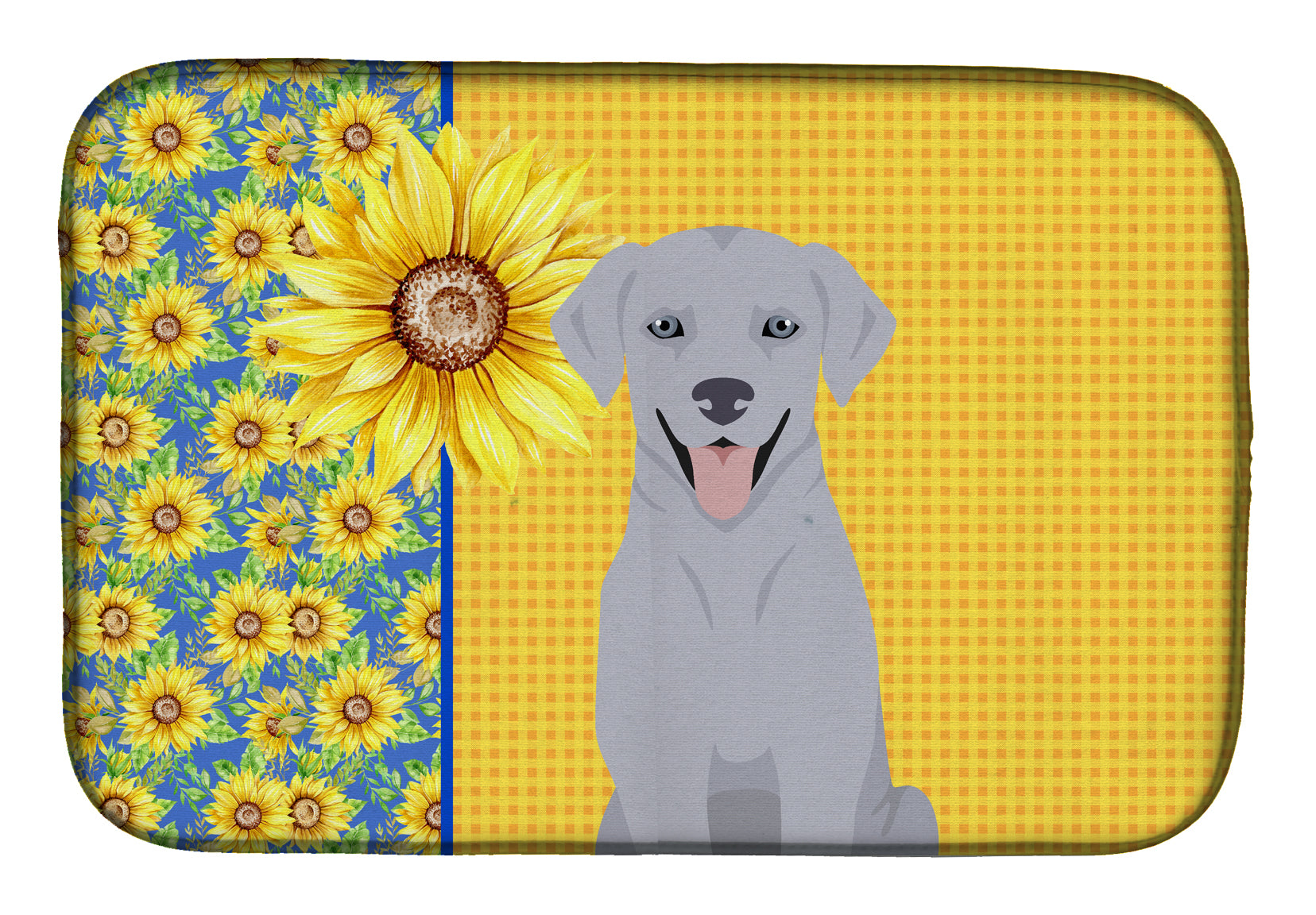 Summer Sunflowers Silver Labrador Retriever Dish Drying Mat  the-store.com.