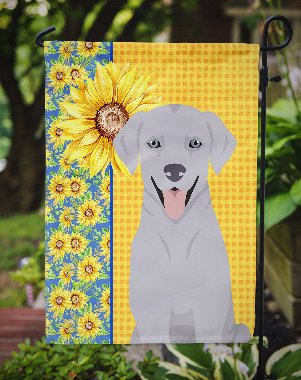 Summer Sunflowers Silver Labrador Retriever Flag Garden Size  the-store.com.