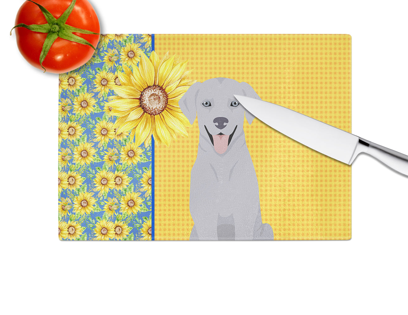 Summer Sunflowers Silver Labrador Retriever Glass Cutting Board Large - the-store.com