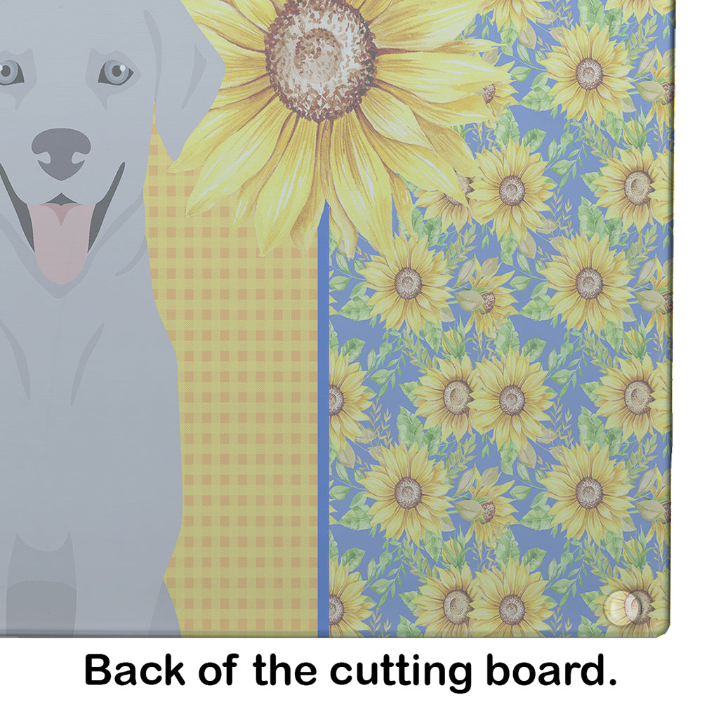 Summer Sunflowers Silver Labrador Retriever Glass Cutting Board Large - the-store.com