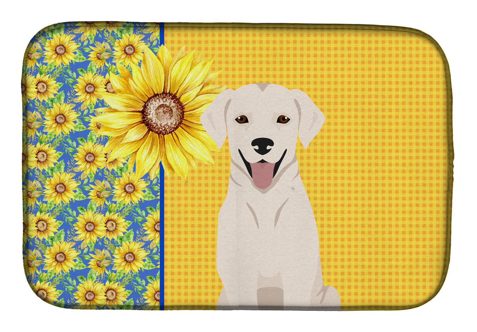 Summer Sunflowers White Cream Labrador Retriever Dish Drying Mat  the-store.com.