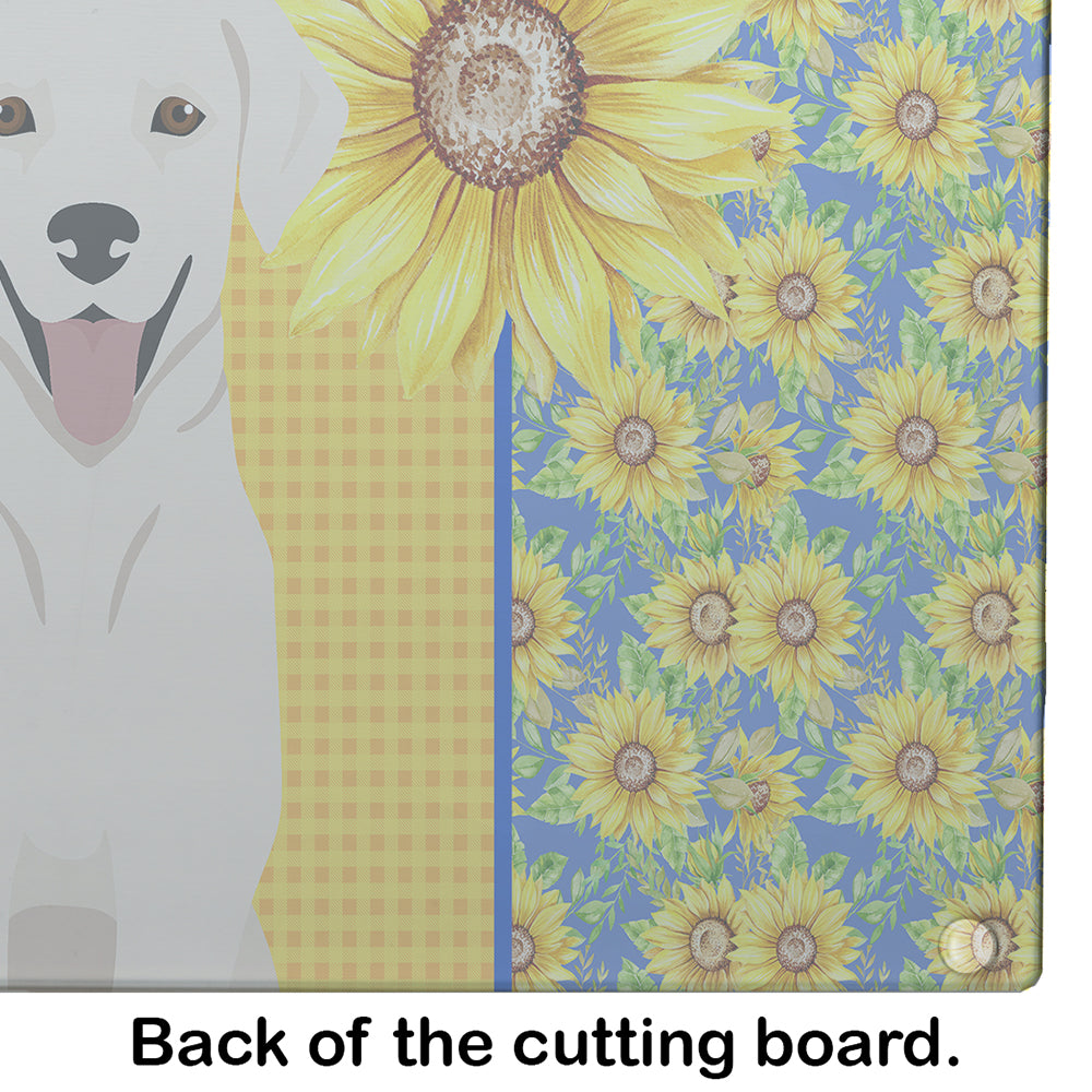 Summer Sunflowers White Cream Labrador Retriever Glass Cutting Board Large - the-store.com