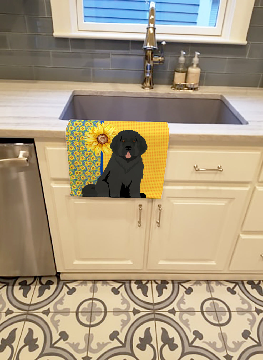 Buy this Summer Sunflowers Black Newfoundland Kitchen Towel