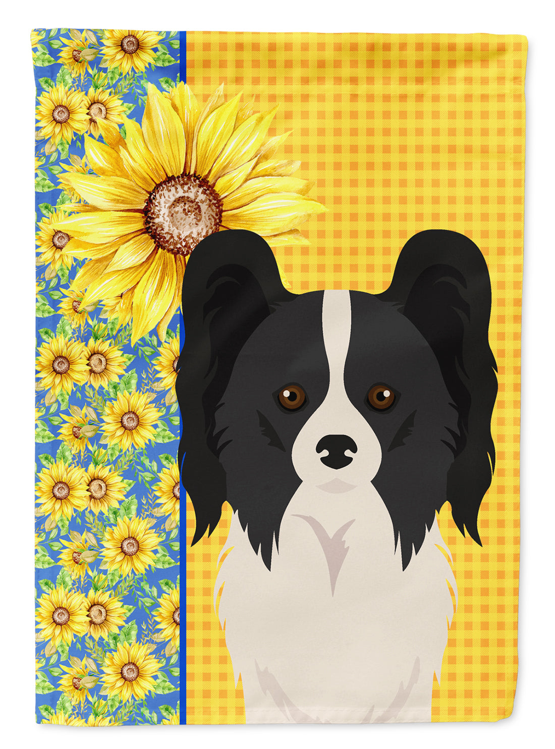 Summer Sunflowers Black and White Papillon Flag Garden Size  the-store.com.