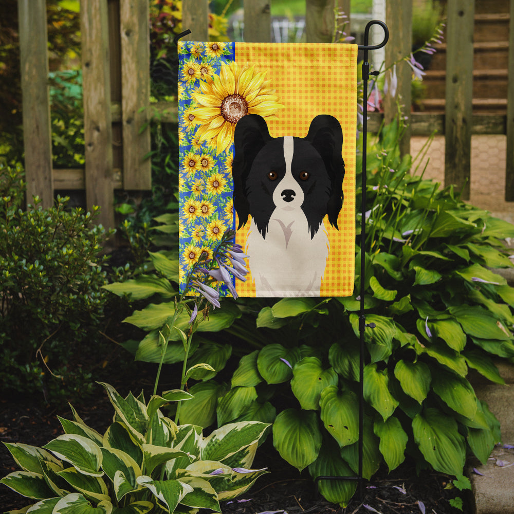 Summer Sunflowers Black and White Papillon Flag Garden Size  the-store.com.