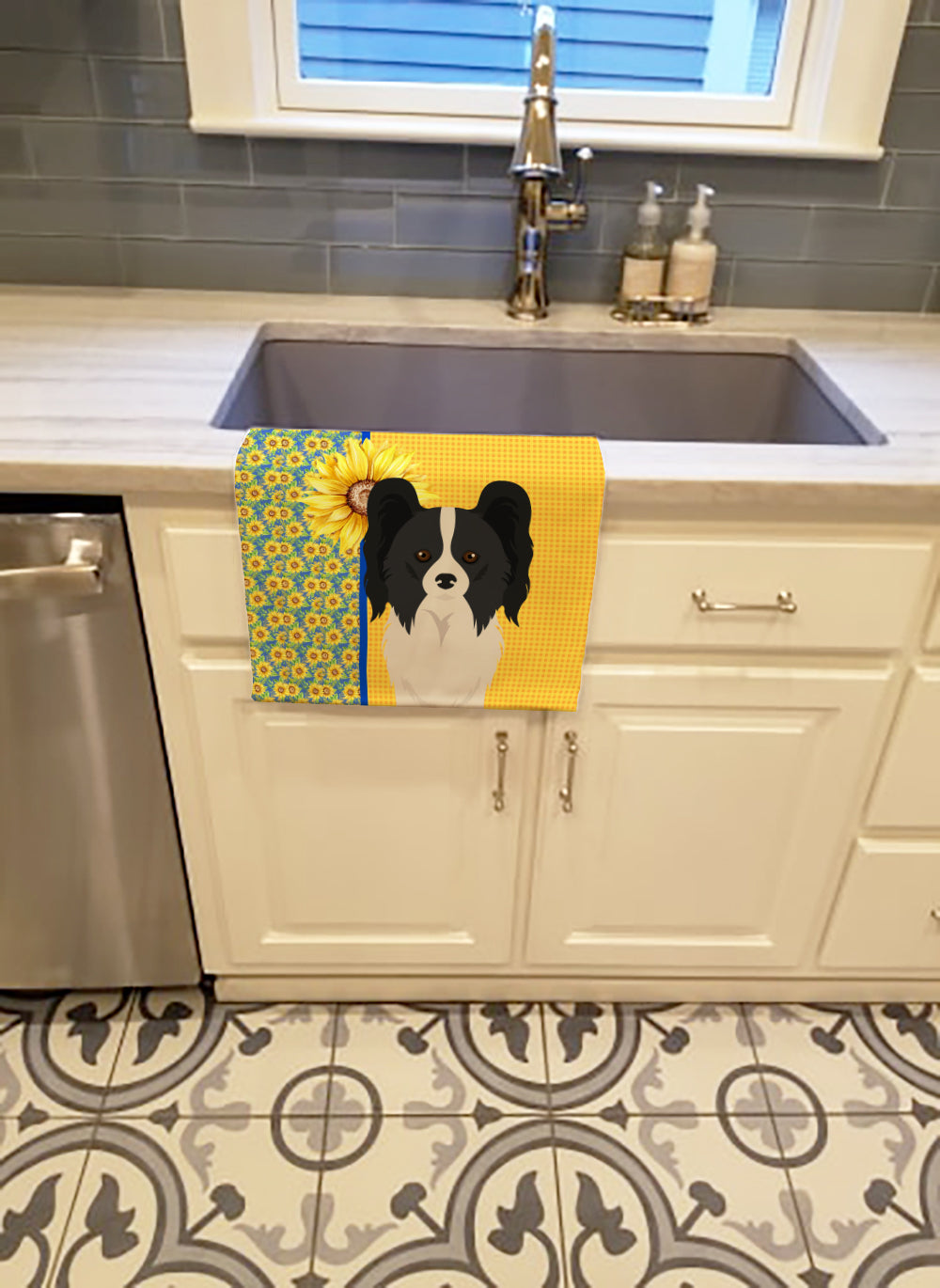 Buy this Summer Sunflowers Black and White Papillon Kitchen Towel