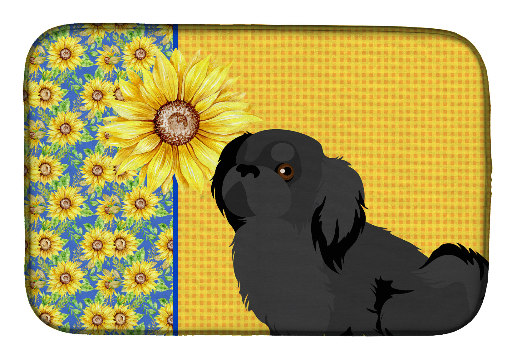 Summer Sunflowers Black Pekingese Dish Drying Mat  the-store.com.