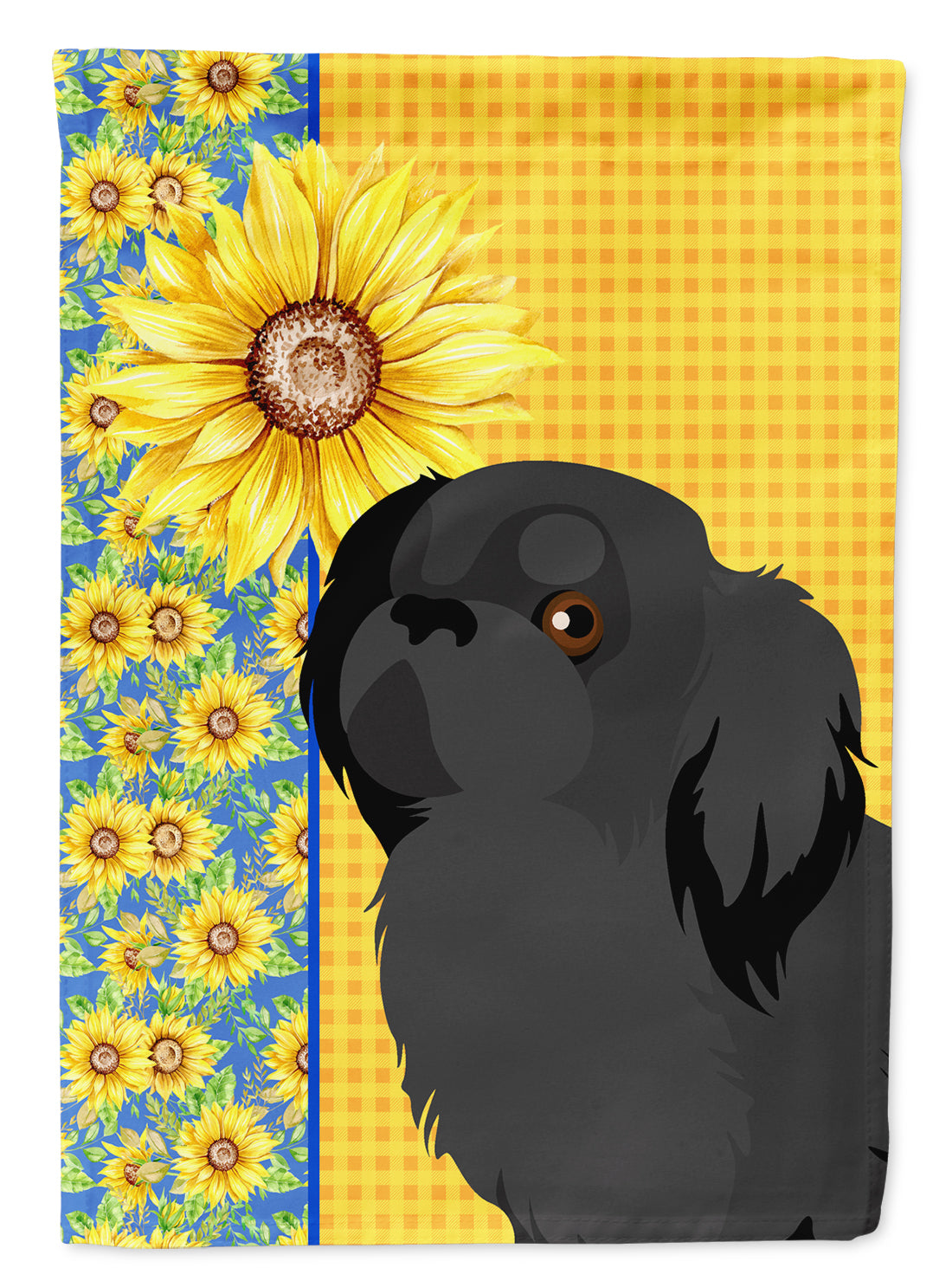 Summer Sunflowers Black Pekingese Flag Garden Size  the-store.com.