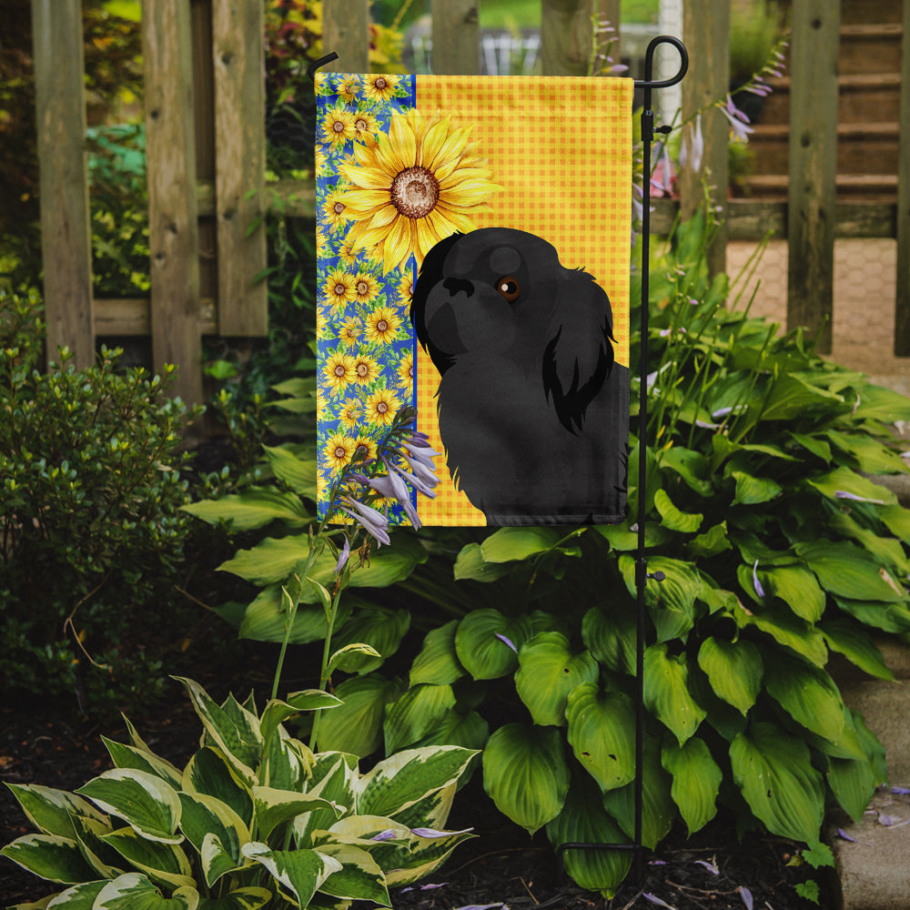 Summer Sunflowers Black Pekingese Flag Garden Size  the-store.com.