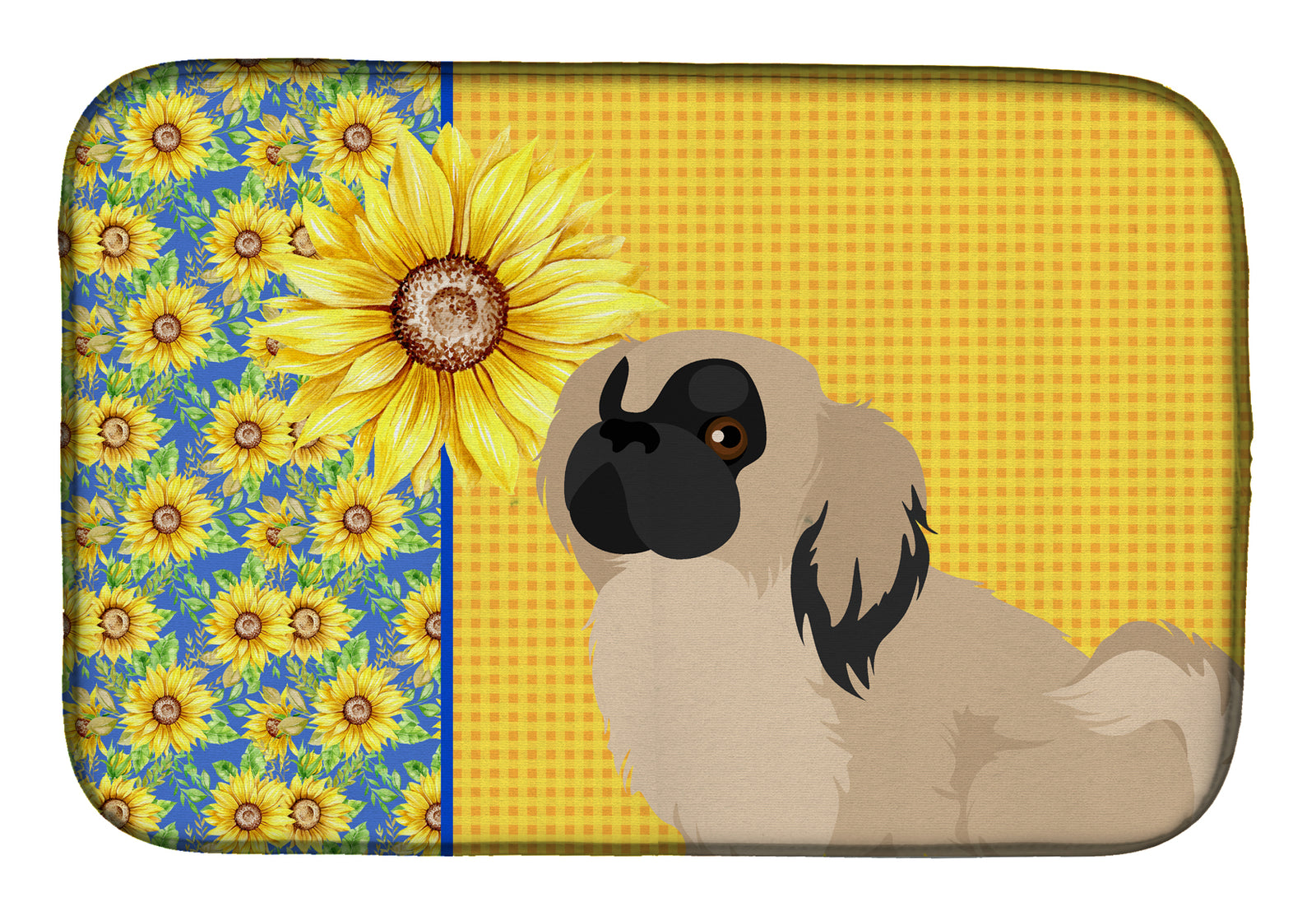 Summer Sunflowers Cream Pekingese Dish Drying Mat  the-store.com.