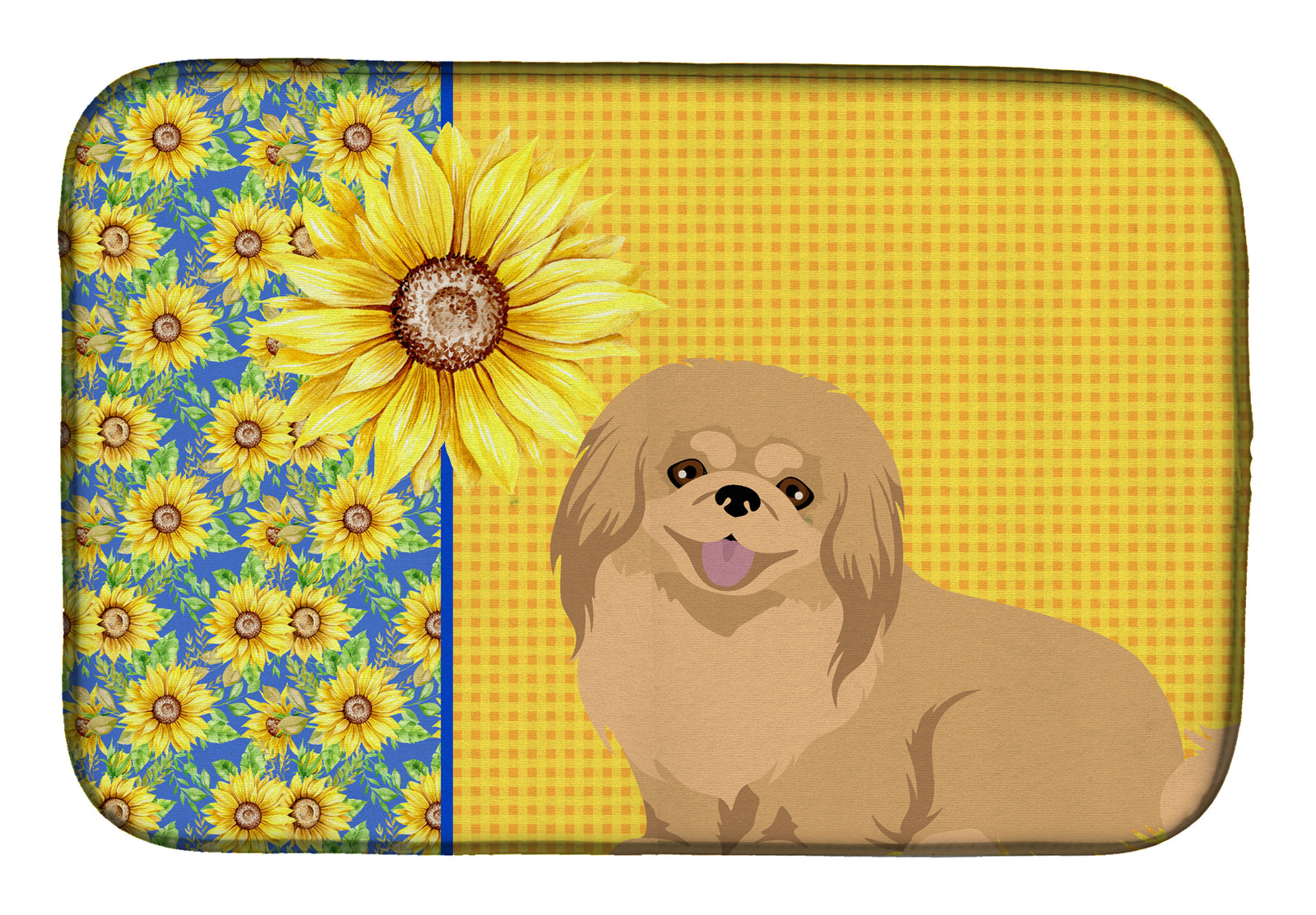 Summer Sunflowers Gold Pekingese Dish Drying Mat  the-store.com.