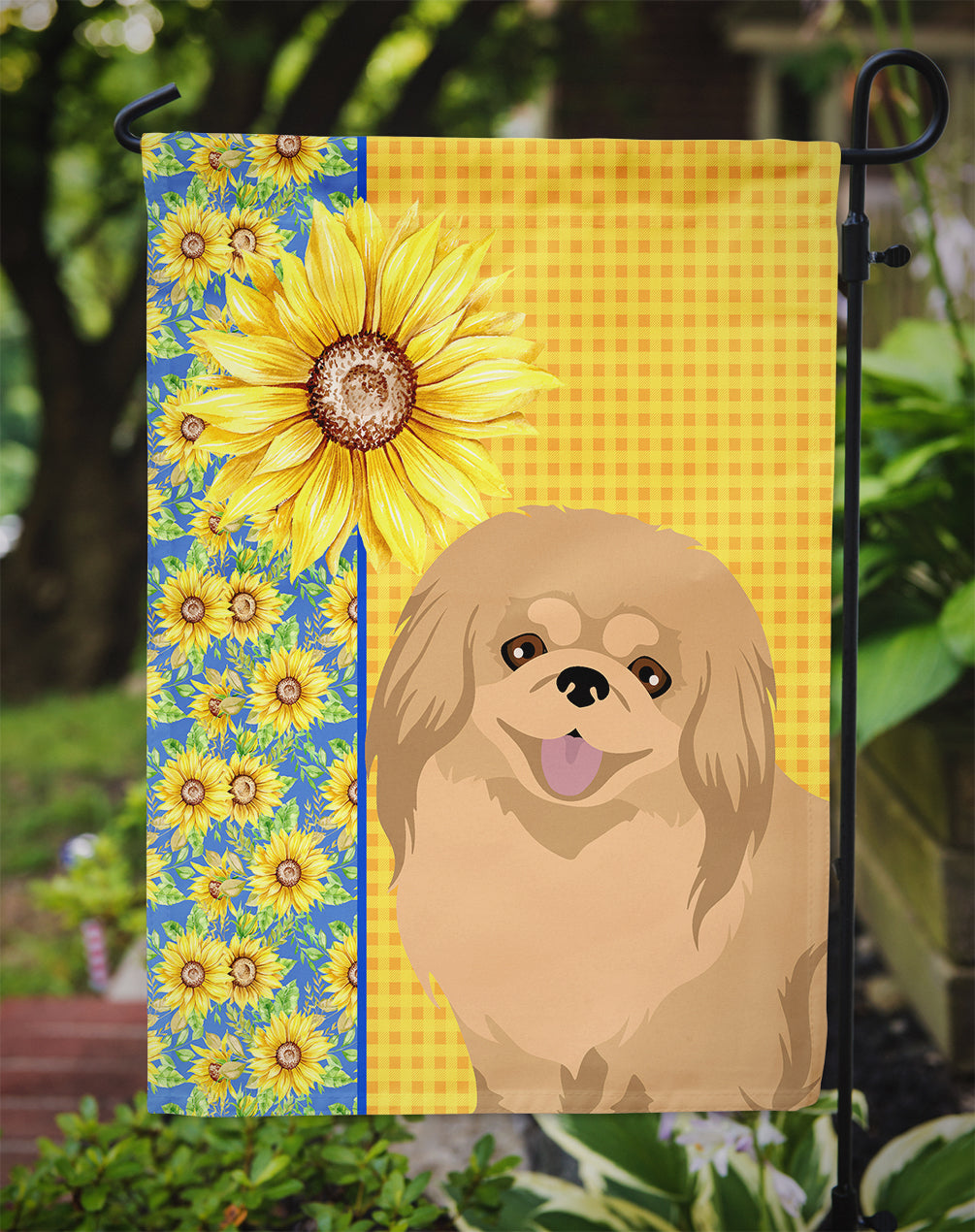 Summer Sunflowers Gold Pekingese Flag Garden Size  the-store.com.