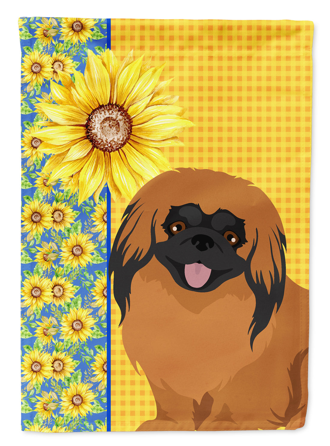 Summer Sunflowers Red Pekingese Flag Garden Size  the-store.com.