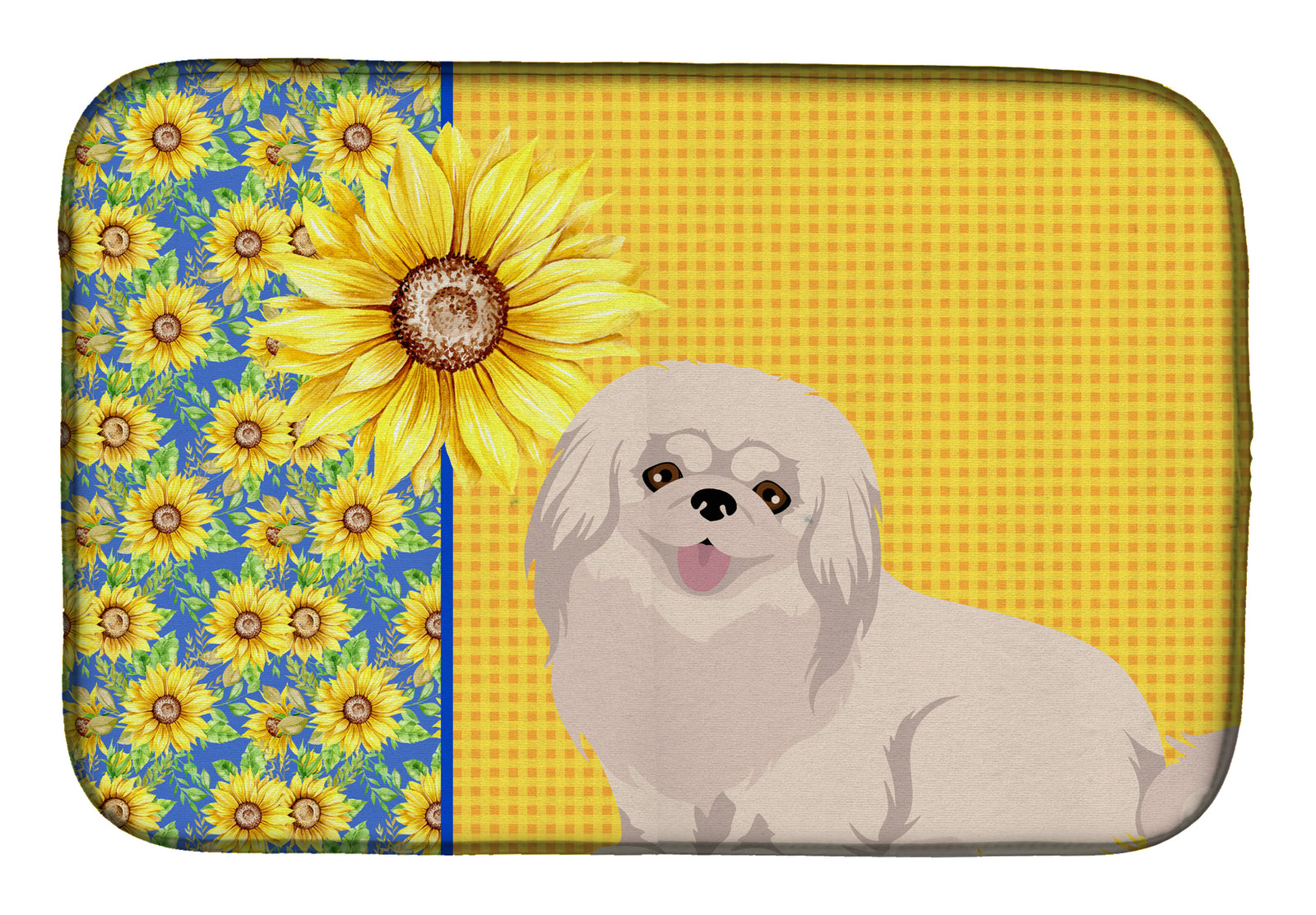 Summer Sunflowers White Pekingese Dish Drying Mat  the-store.com.