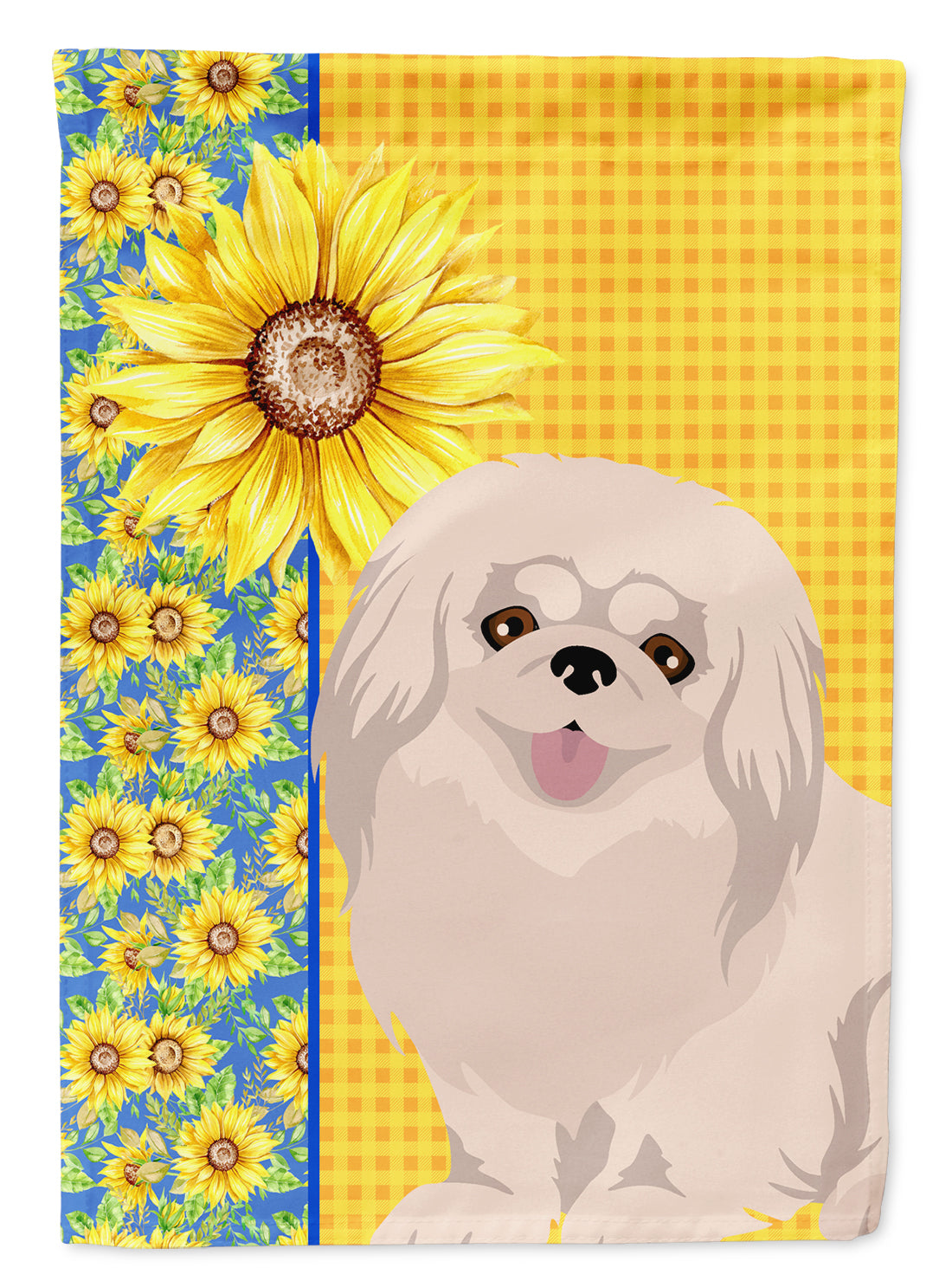 Summer Sunflowers White Pekingese Flag Garden Size  the-store.com.