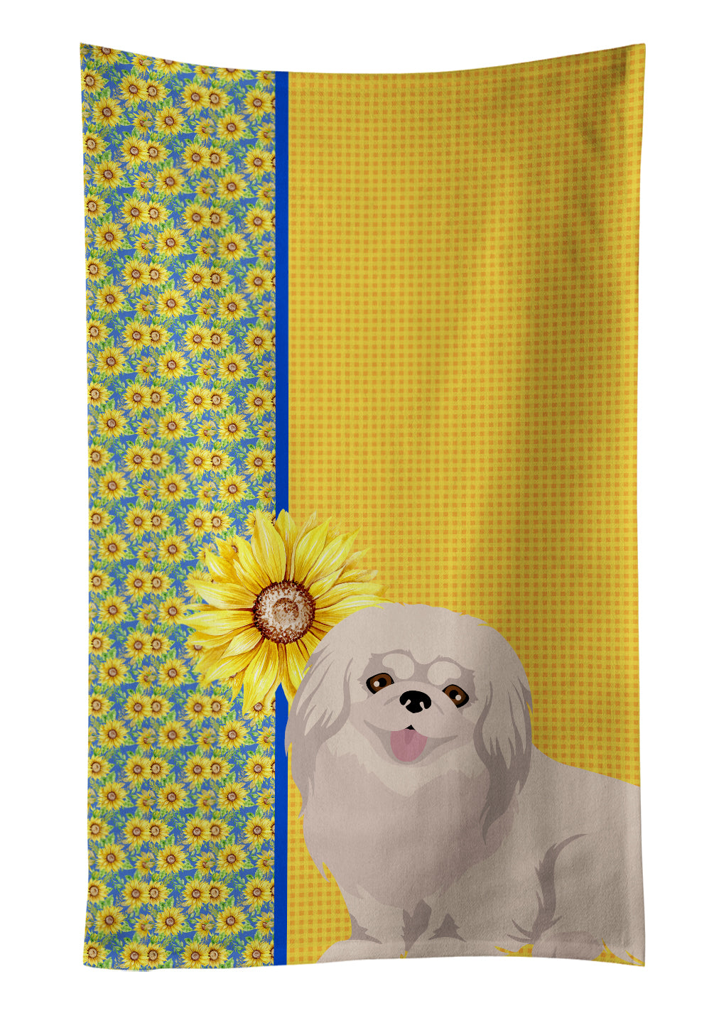 Buy this Summer Sunflowers White Pekingese Kitchen Towel