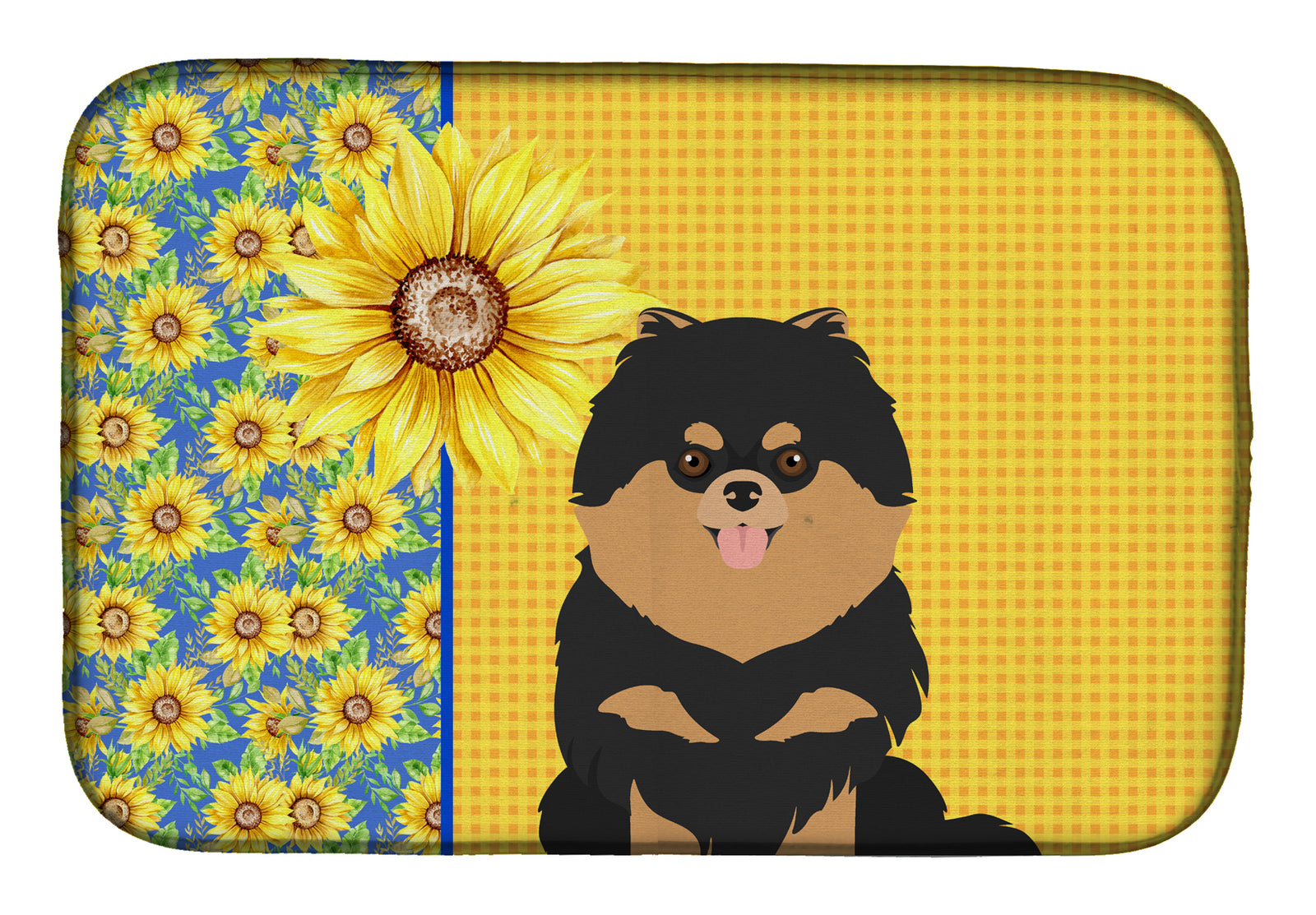 Summer Sunflowers Black and Tan Pomeranian Dish Drying Mat  the-store.com.