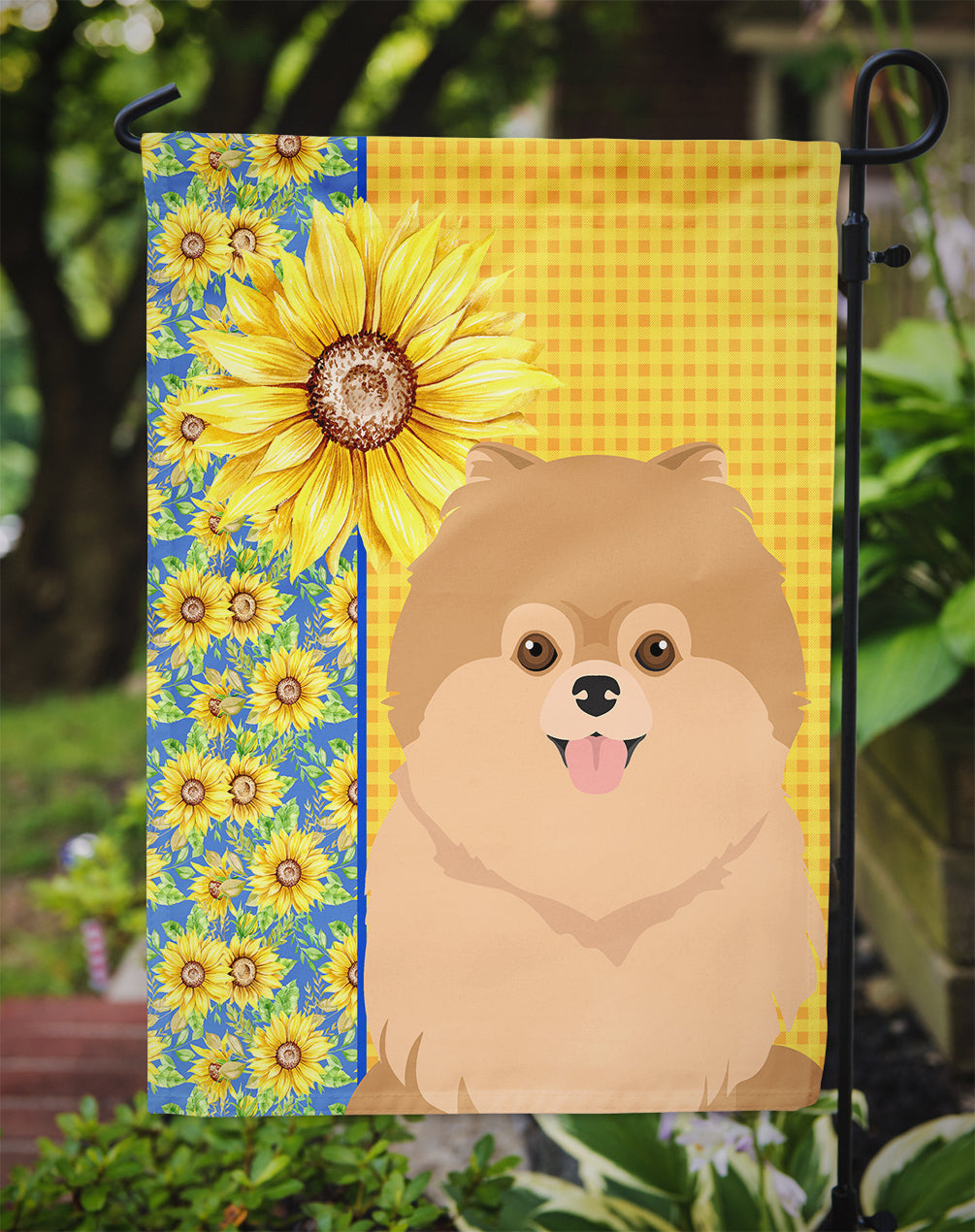 Summer Sunflowers Orange Pomeranian Flag Garden Size  the-store.com.