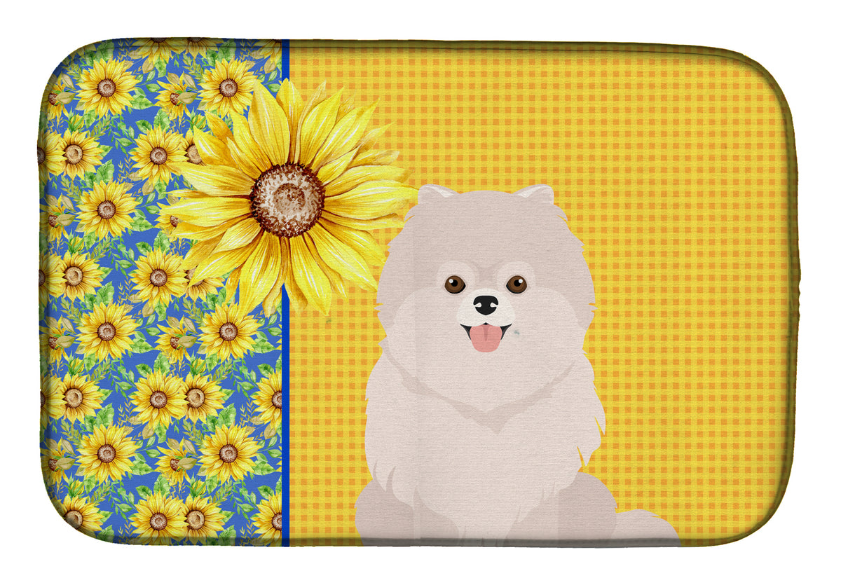 Summer Sunflowers White Pomeranian Dish Drying Mat  the-store.com.