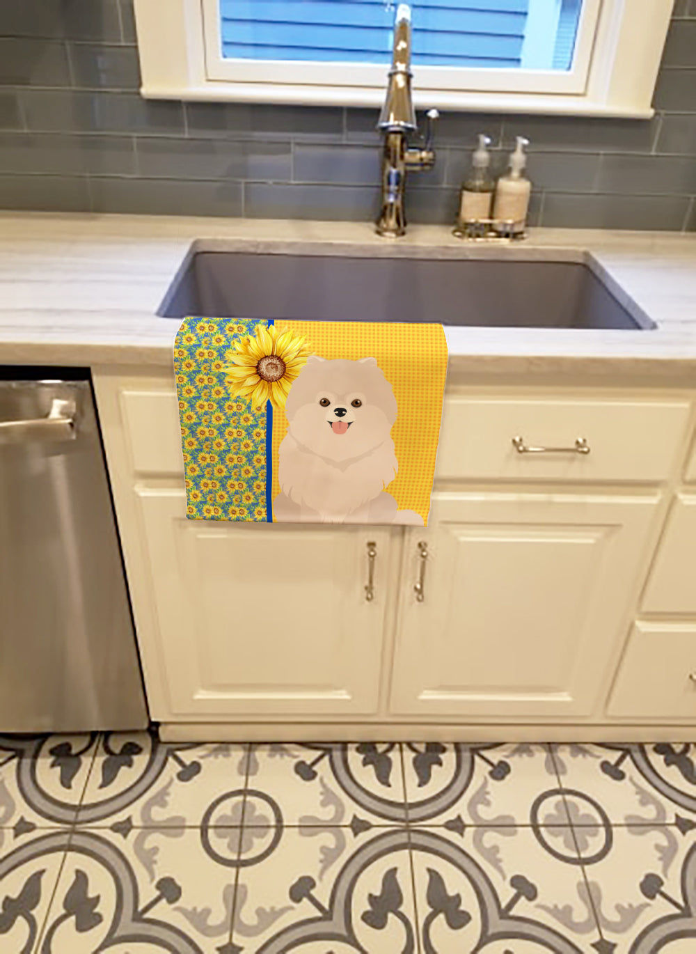 Summer Sunflowers White Pomeranian Kitchen Towel - the-store.com