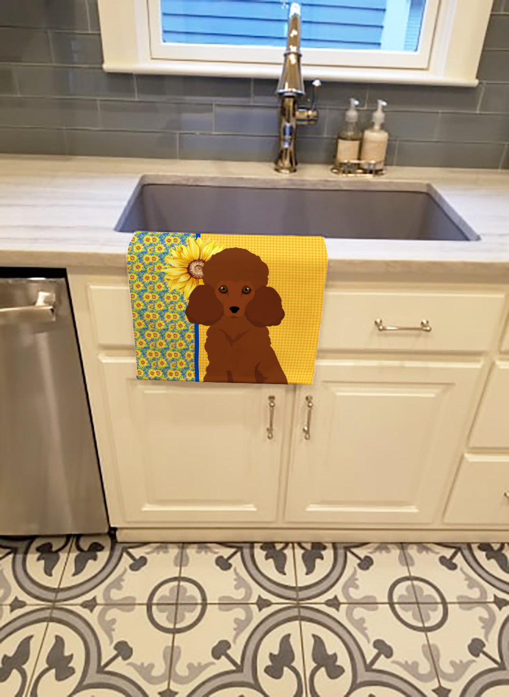 Buy this Summer Sunflowers Toy Red Poodle Kitchen Towel