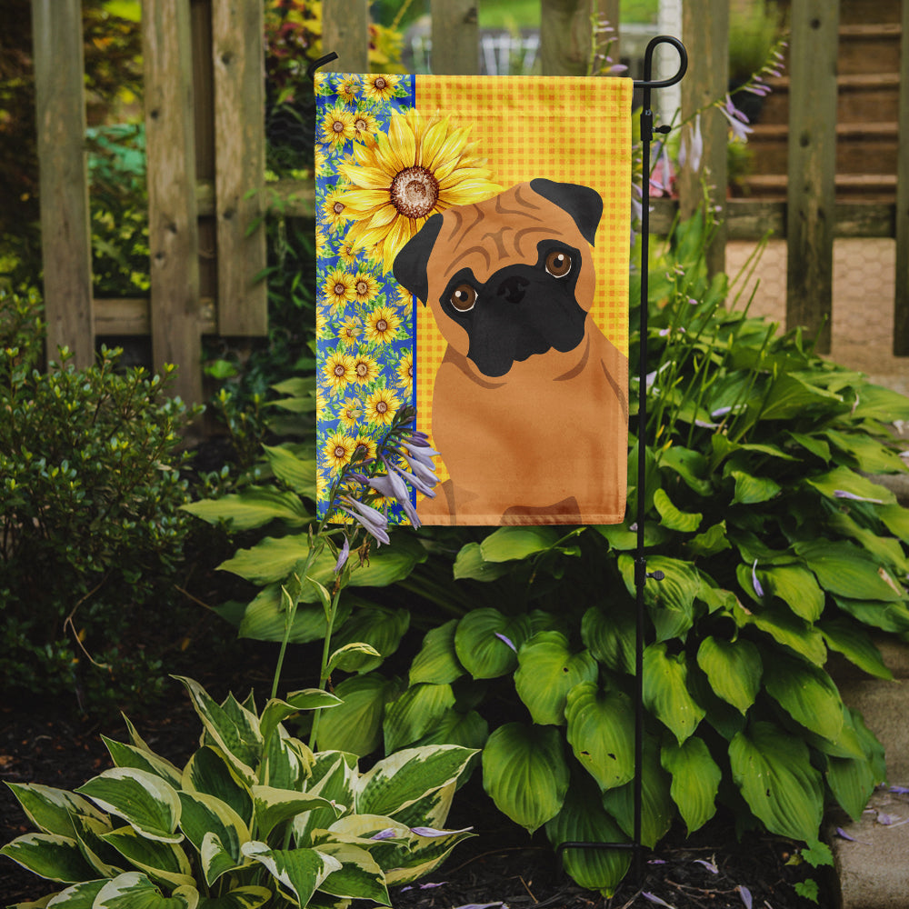 Summer Sunflowers Apricot Pug Flag Garden Size  the-store.com.