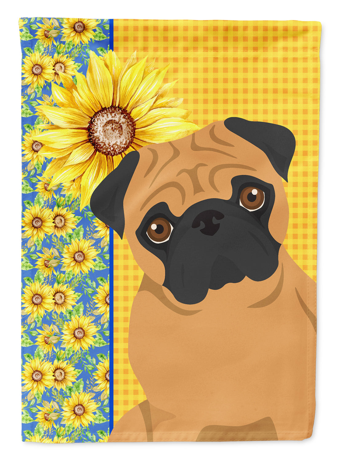 Summer Sunflowers Apricot Pug Flag Garden Size  the-store.com.