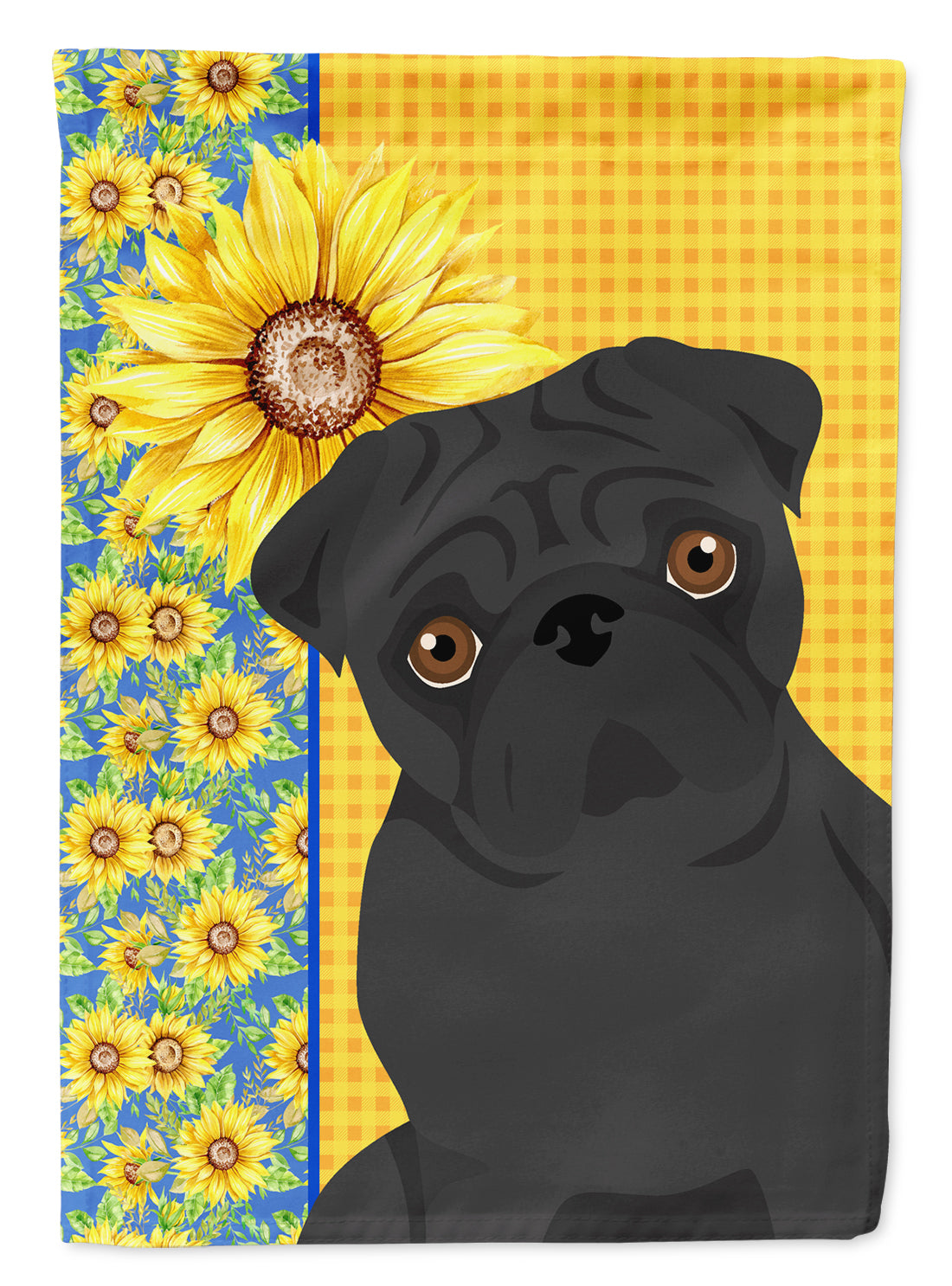 Summer Sunflowers Black Pug Flag Garden Size  the-store.com.