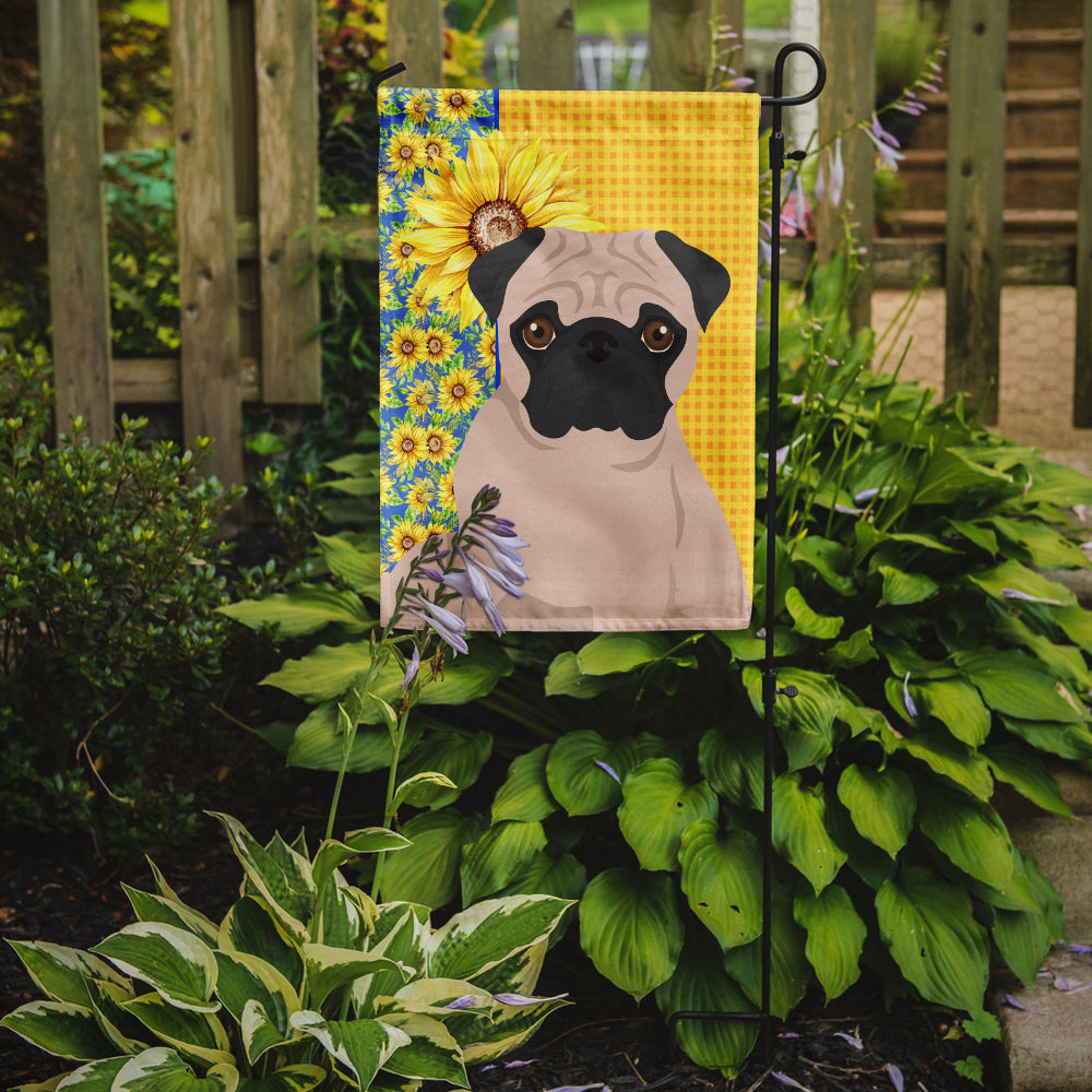 Summer Sunflowers Fawn Pug Flag Garden Size  the-store.com.