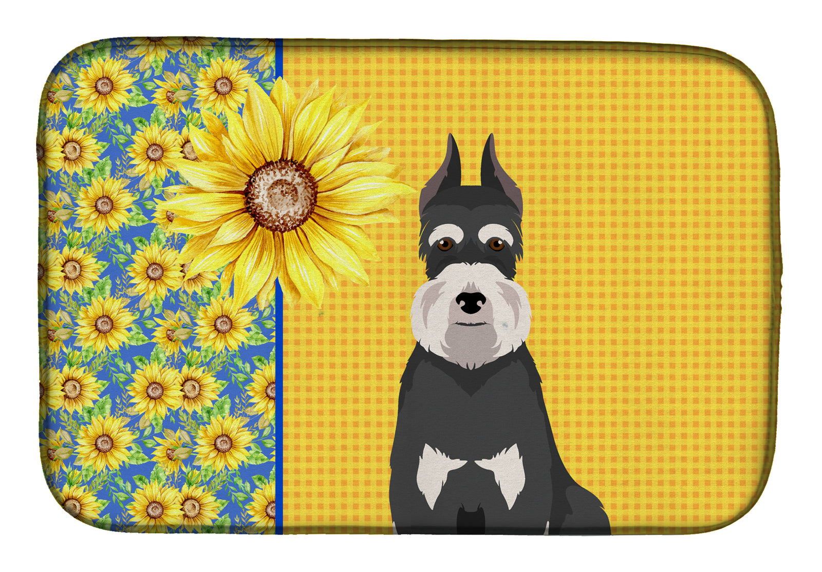 Summer Sunflowers Black and Silver Schnauzer Dish Drying Mat  the-store.com.