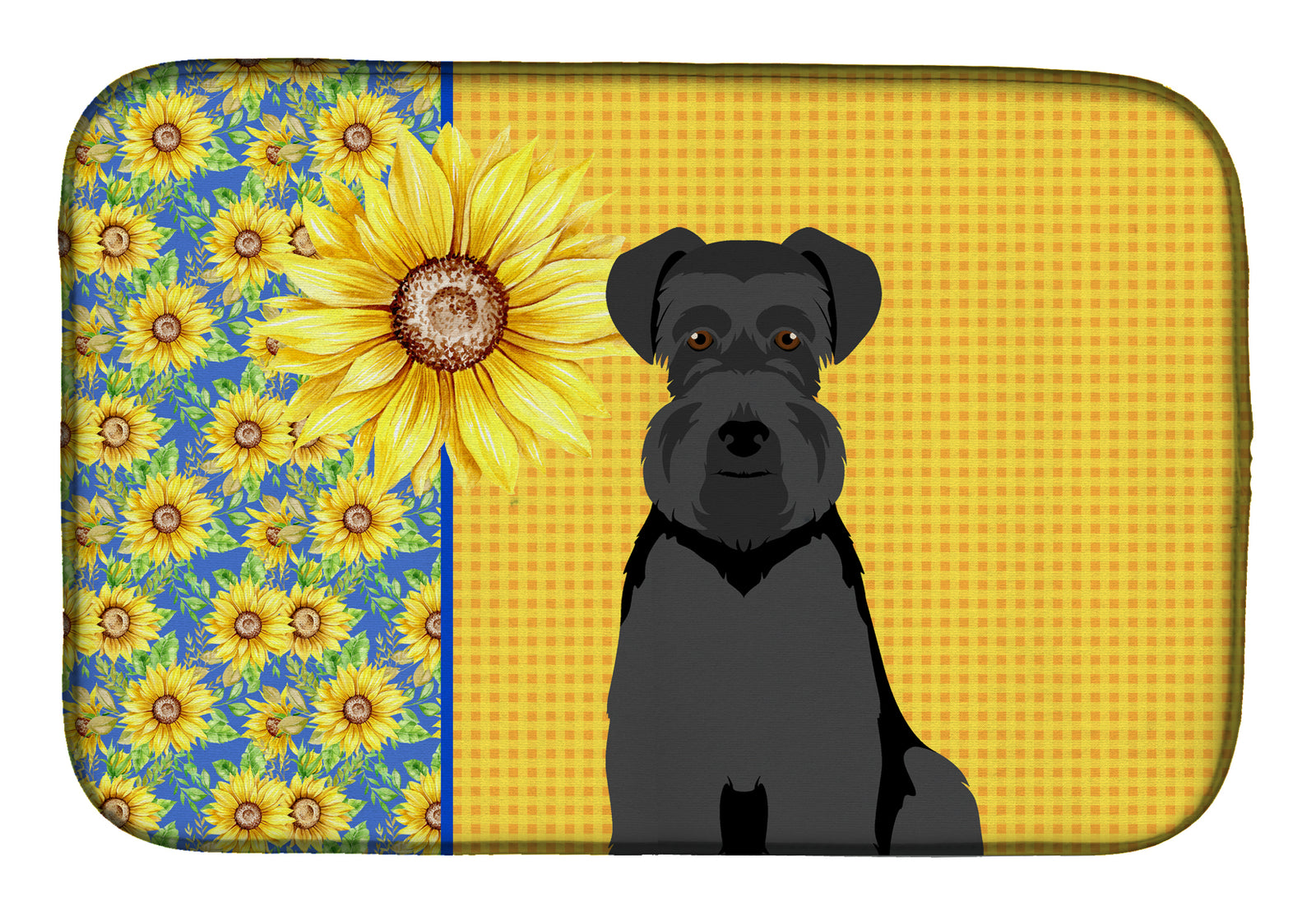 Summer Sunflowers Black Natural Ears Schnauzer Dish Drying Mat  the-store.com.