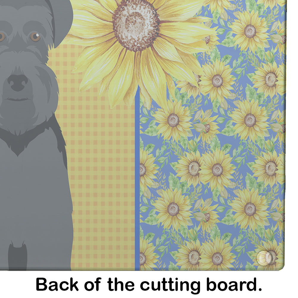 Summer Sunflowers Black Natural Ears Schnauzer Glass Cutting Board Large - the-store.com