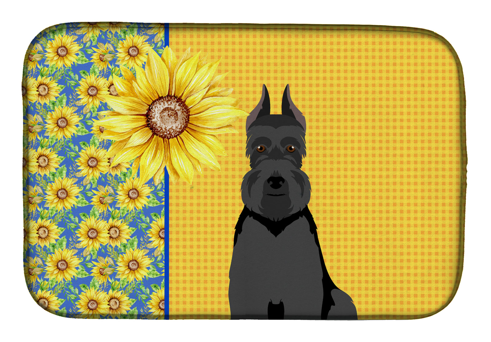 Summer Sunflowers Black Schnauzer Dish Drying Mat  the-store.com.