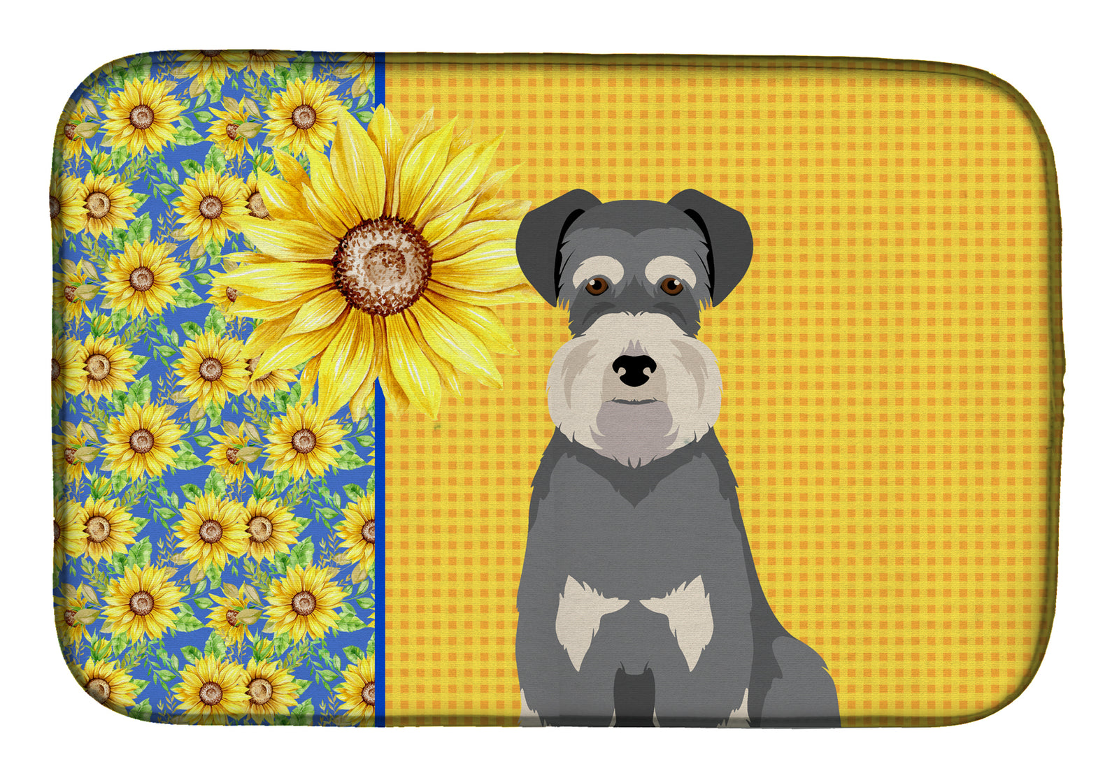 Summer Sunflowers Salt Pepper Natural Ears Schnauzer Dish Drying Mat  the-store.com.