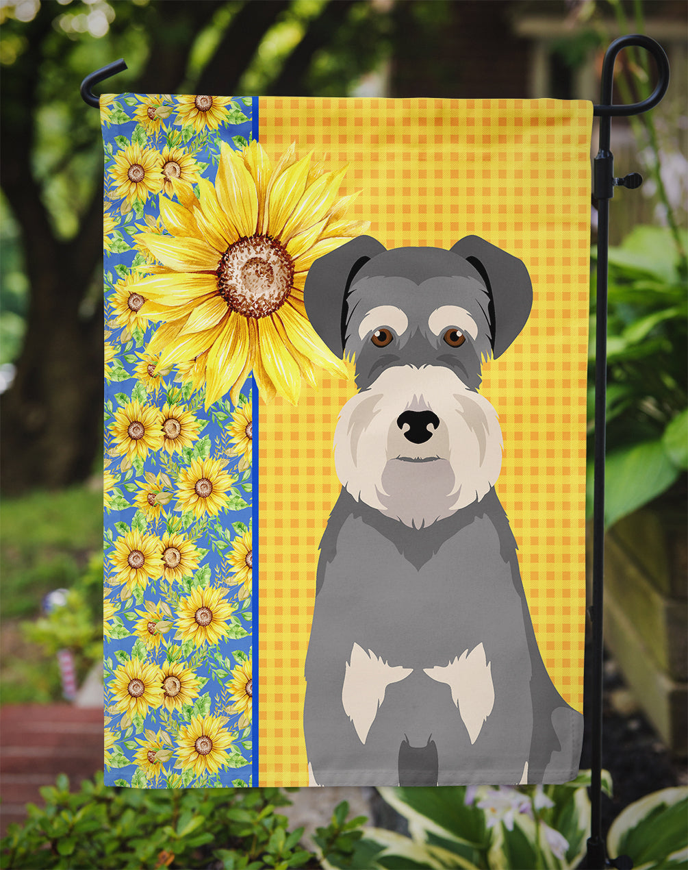 Summer Sunflowers Salt Pepper Natural Ears Schnauzer Flag Garden Size  the-store.com.