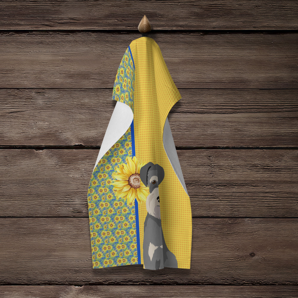 Summer Sunflowers Salt Pepper Natural Ears Schnauzer Kitchen Towel - the-store.com