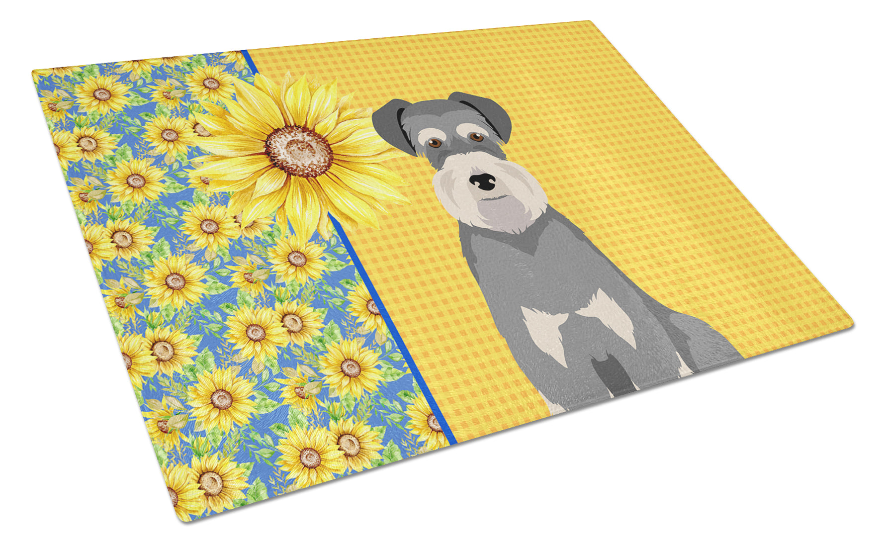 Buy this Summer Sunflowers Salt Pepper Natural Ears Schnauzer Glass Cutting Board Large