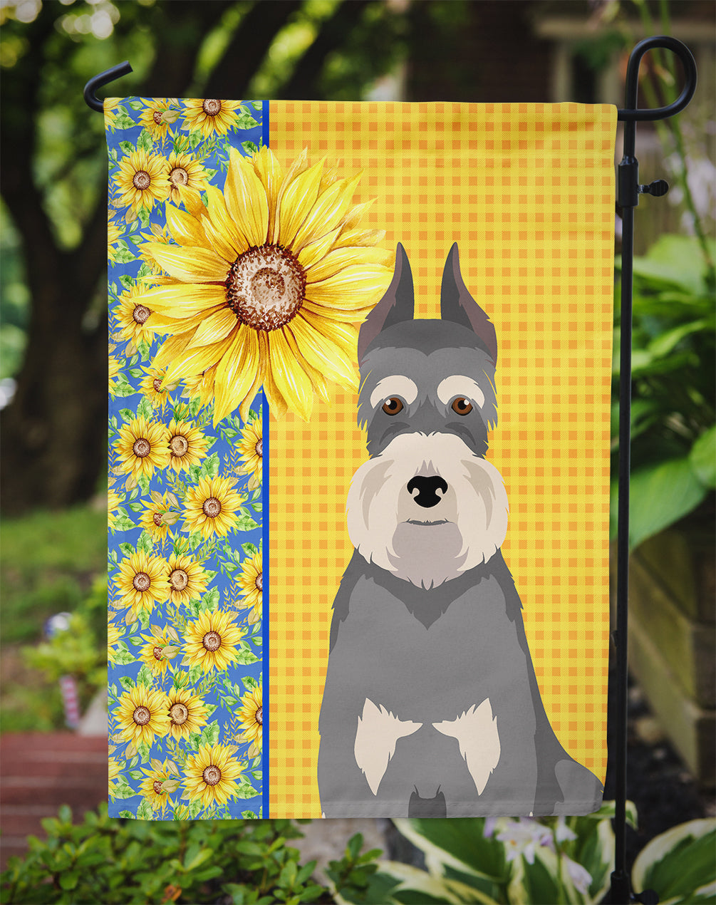 Summer Sunflowers Salt Pepper Schnauzer Flag Garden Size  the-store.com.