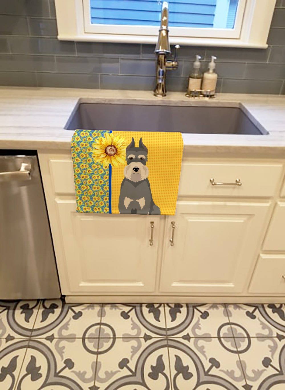 Summer Sunflowers Salt Pepper Schnauzer Kitchen Towel - the-store.com