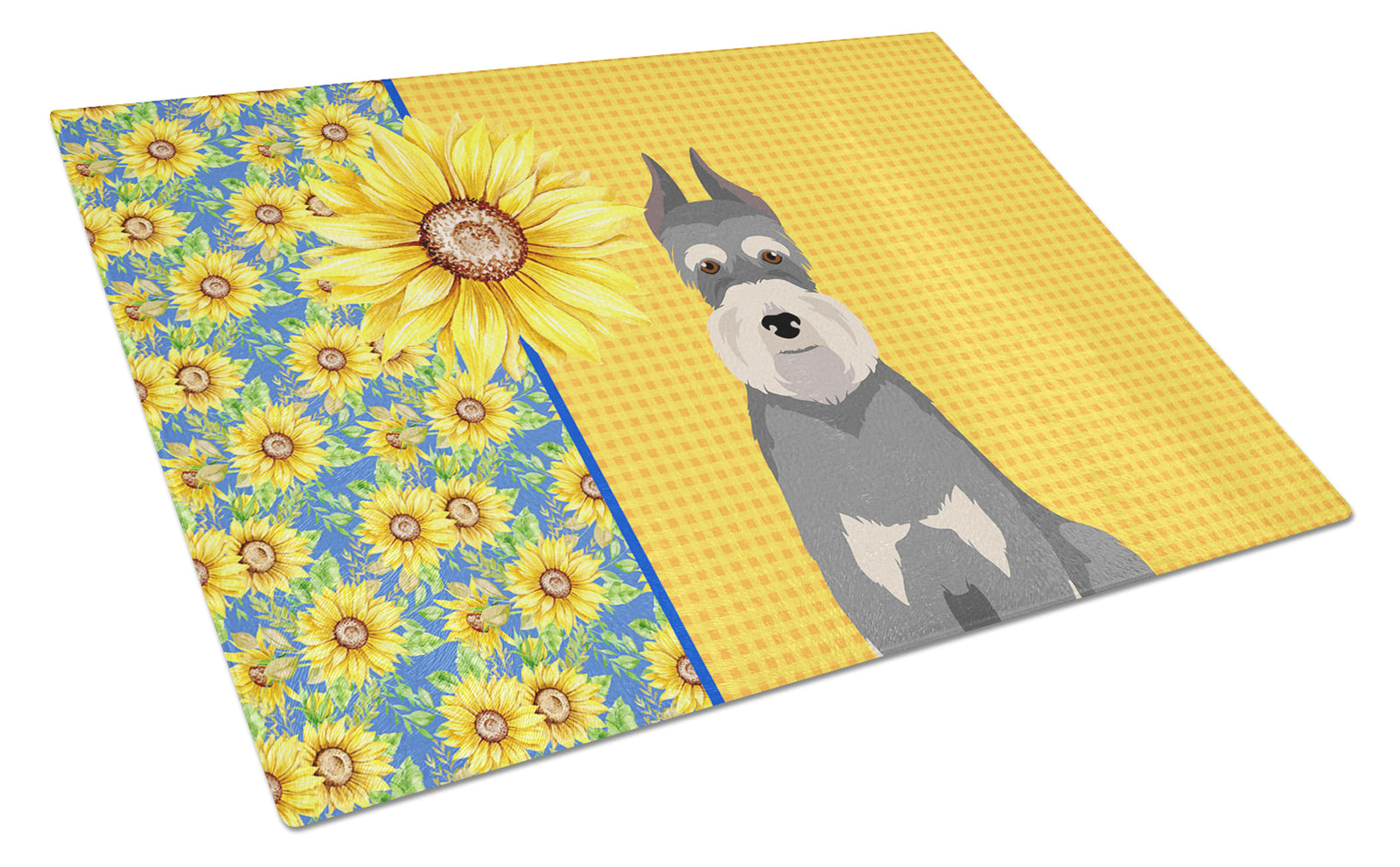 Buy this Summer Sunflowers Salt Pepper Schnauzer Glass Cutting Board Large