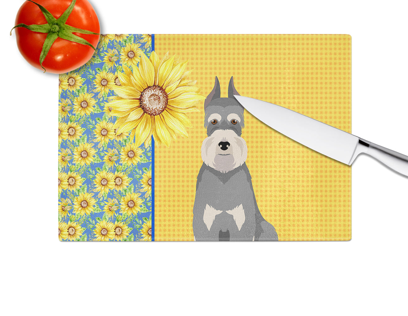 Summer Sunflowers Salt Pepper Schnauzer Glass Cutting Board Large - the-store.com