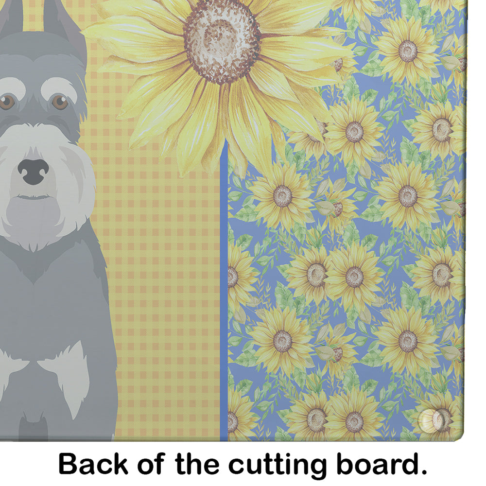 Summer Sunflowers Salt Pepper Schnauzer Glass Cutting Board Large - the-store.com