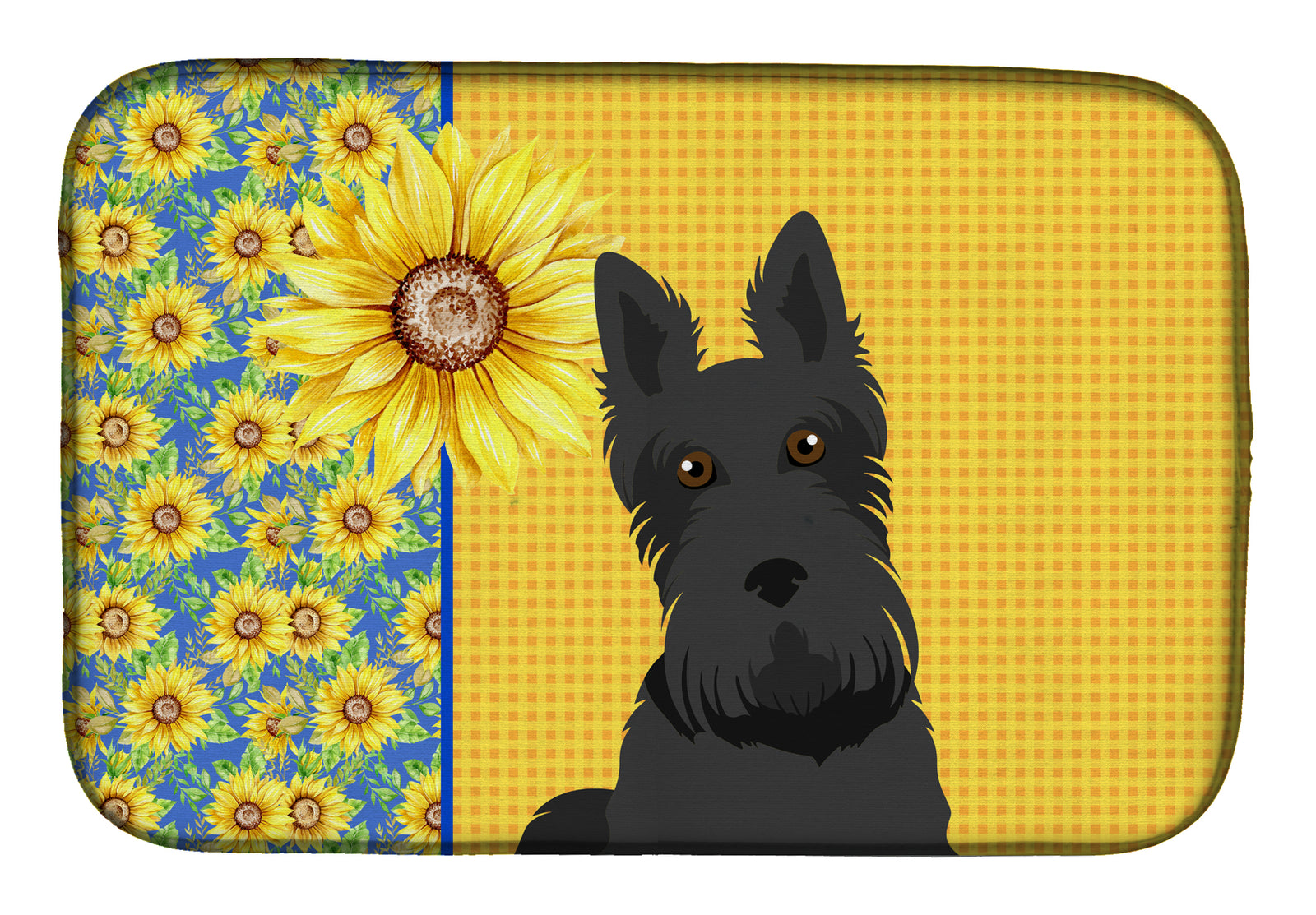 Summer Sunflowers Black Scottish Terrier Dish Drying Mat  the-store.com.