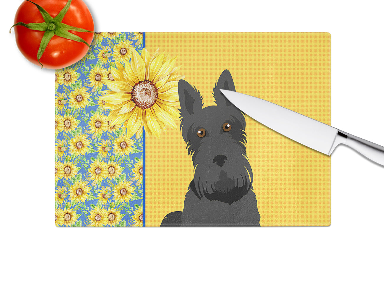 Summer Sunflowers Black Scottish Terrier Glass Cutting Board Large - the-store.com