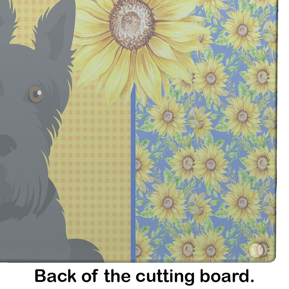 Summer Sunflowers Black Scottish Terrier Glass Cutting Board Large - the-store.com