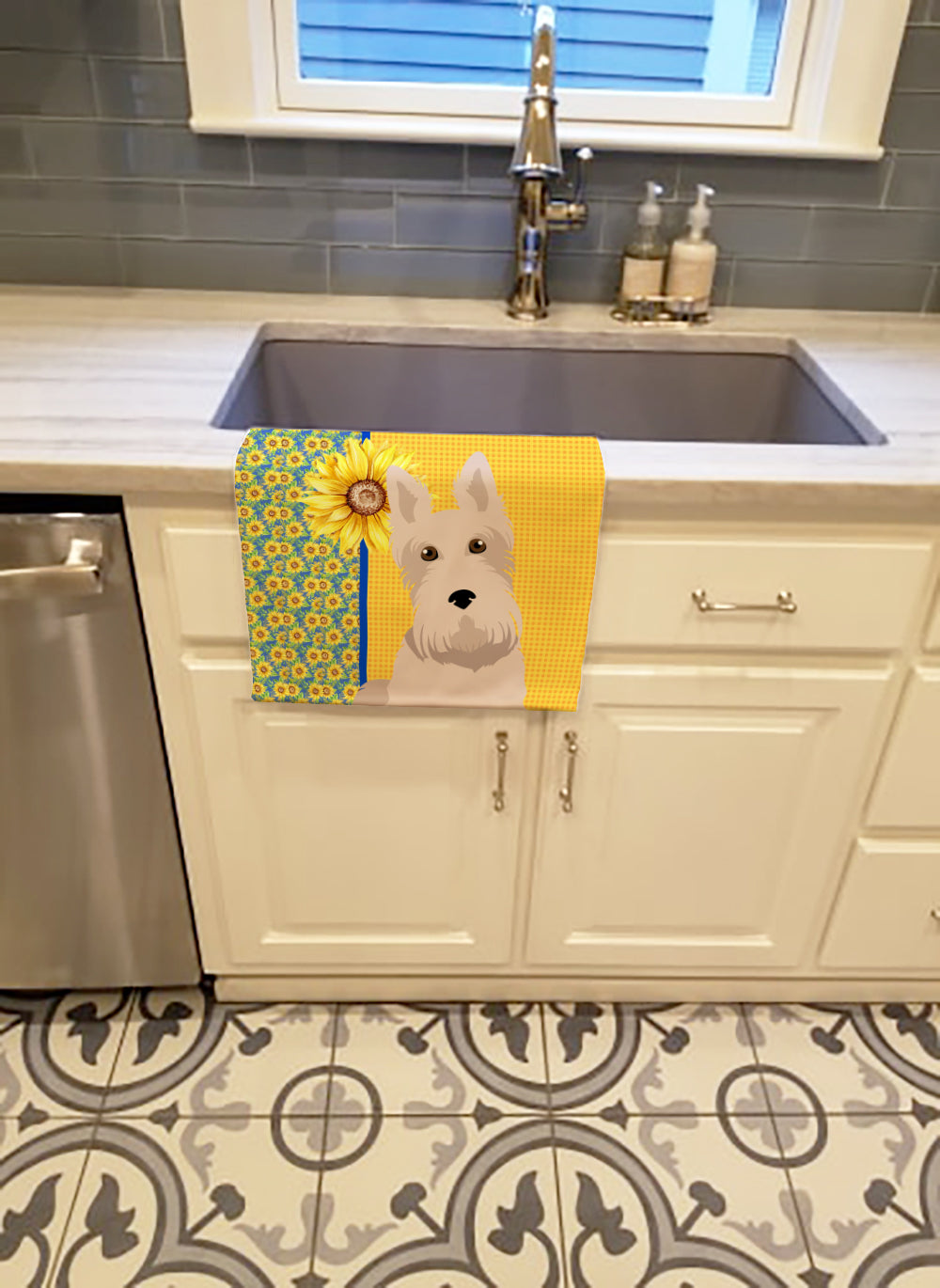 Summer Sunflowers Wheaten Scottish Terrier Kitchen Towel - the-store.com