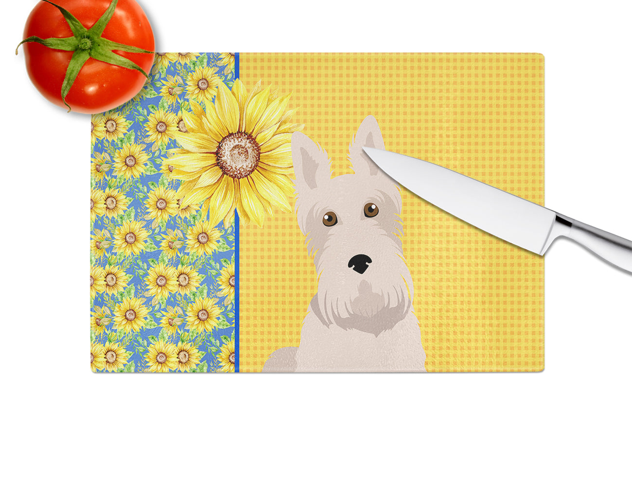 Summer Sunflowers Wheaten Scottish Terrier Glass Cutting Board Large - the-store.com