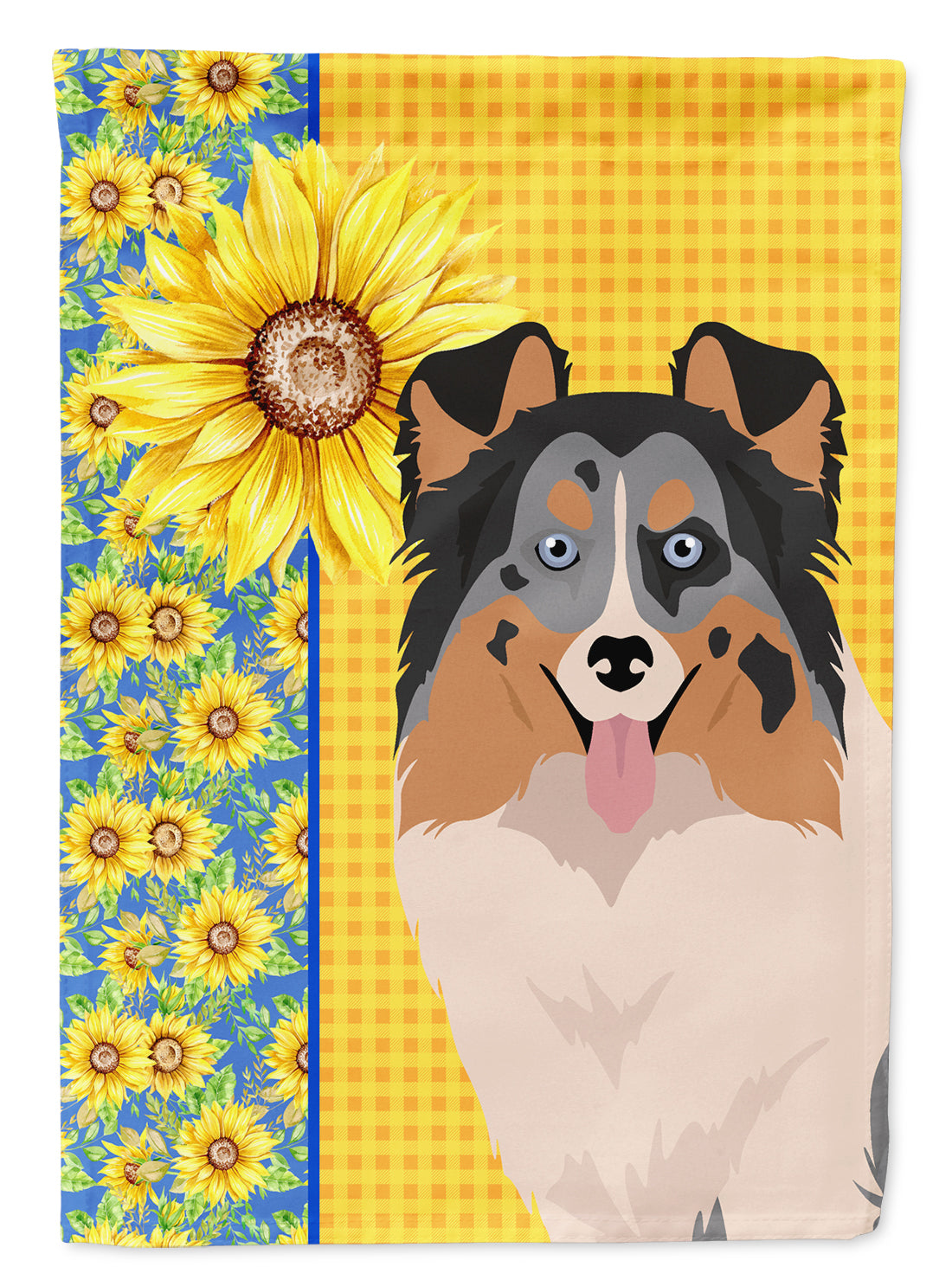 Summer Sunflowers Blue Merle Sheltie Flag Garden Size  the-store.com.