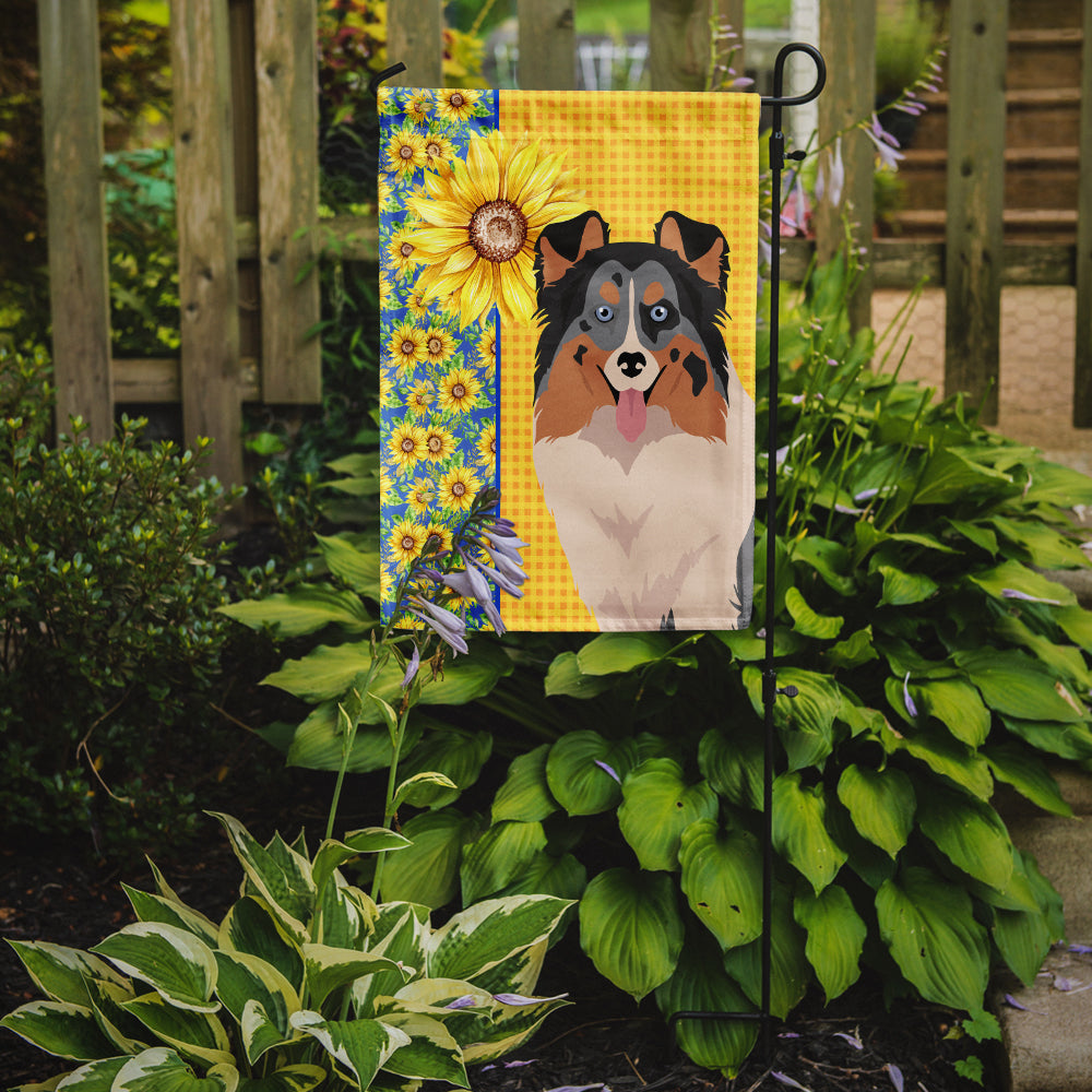 Summer Sunflowers Blue Merle Sheltie Flag Garden Size  the-store.com.