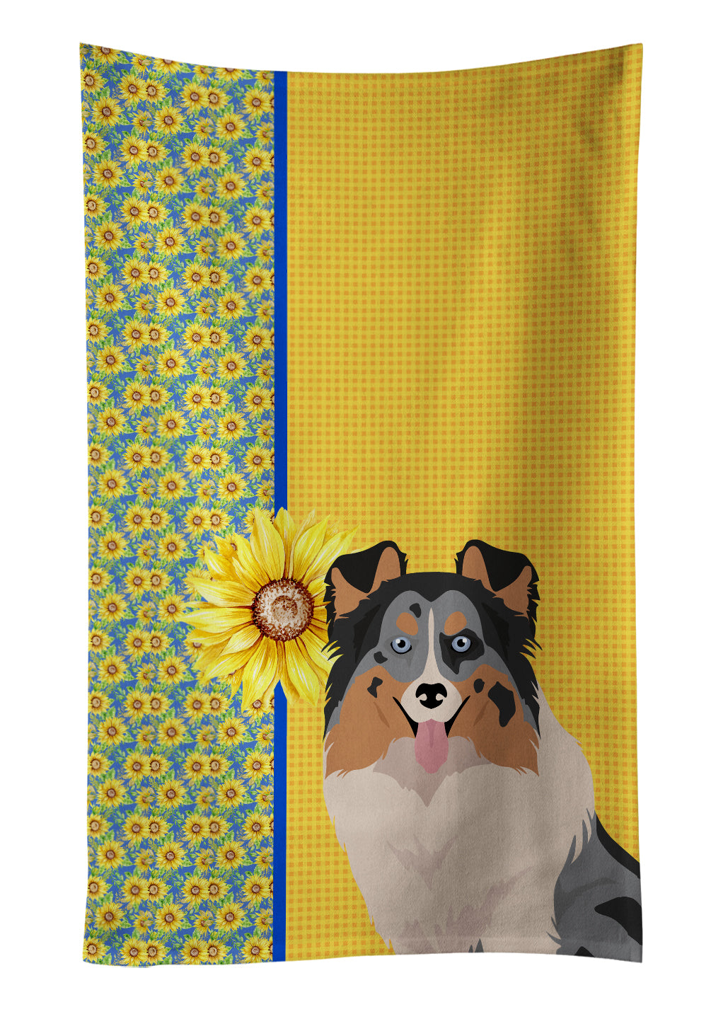 Buy this Summer Sunflowers Blue Merle Sheltie Kitchen Towel